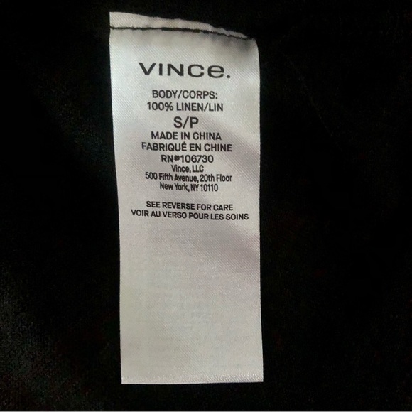 Vince Split Neck Black Linen Tank Top - Picture 4 of 5